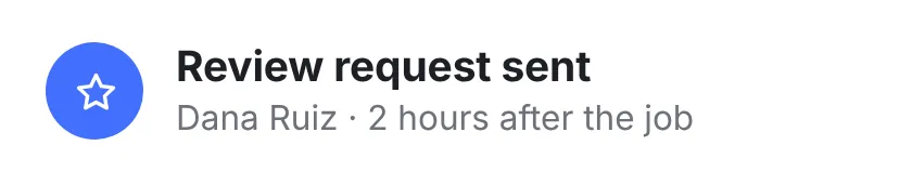 A note that Dana Ruiz’s review request went out two hours after the job.